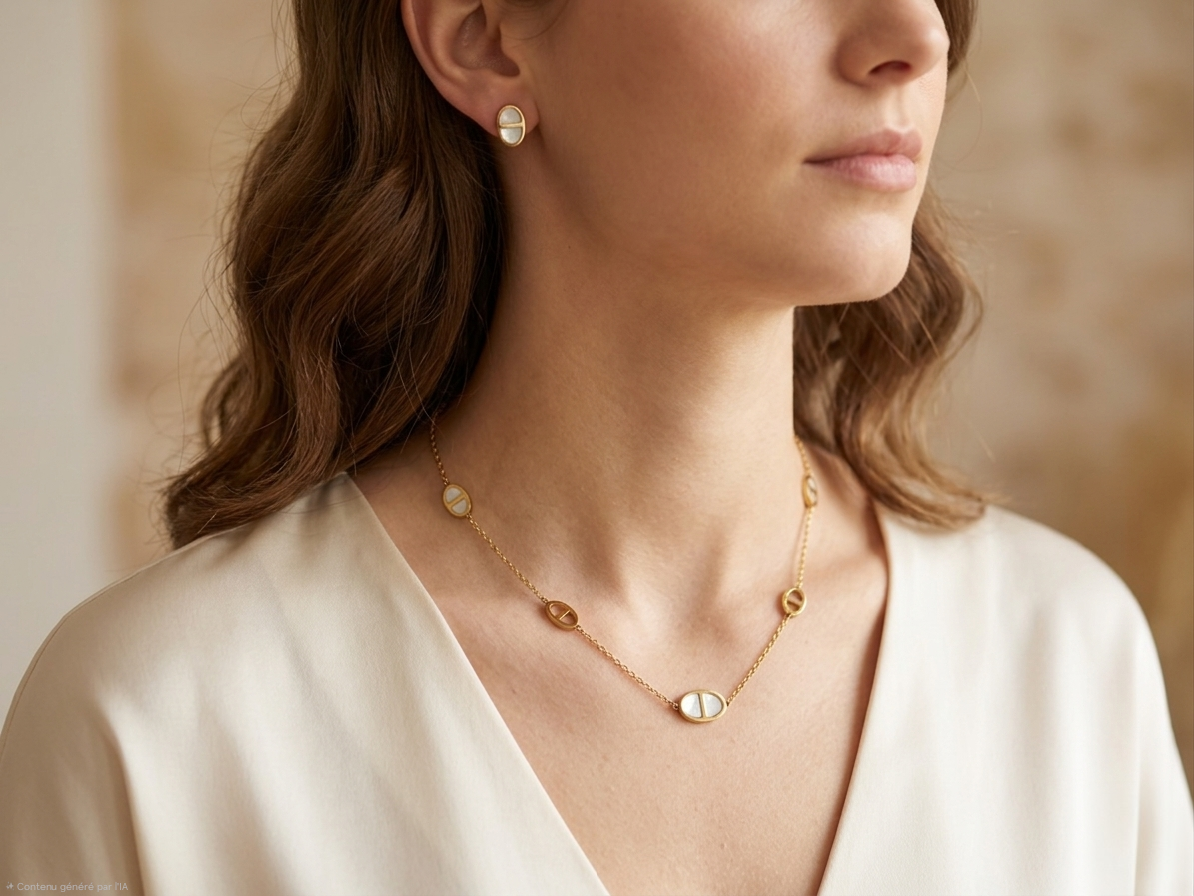 Parure Maillons "Graine de Café" & Nacre – Collier et Boucles d'Oreilles