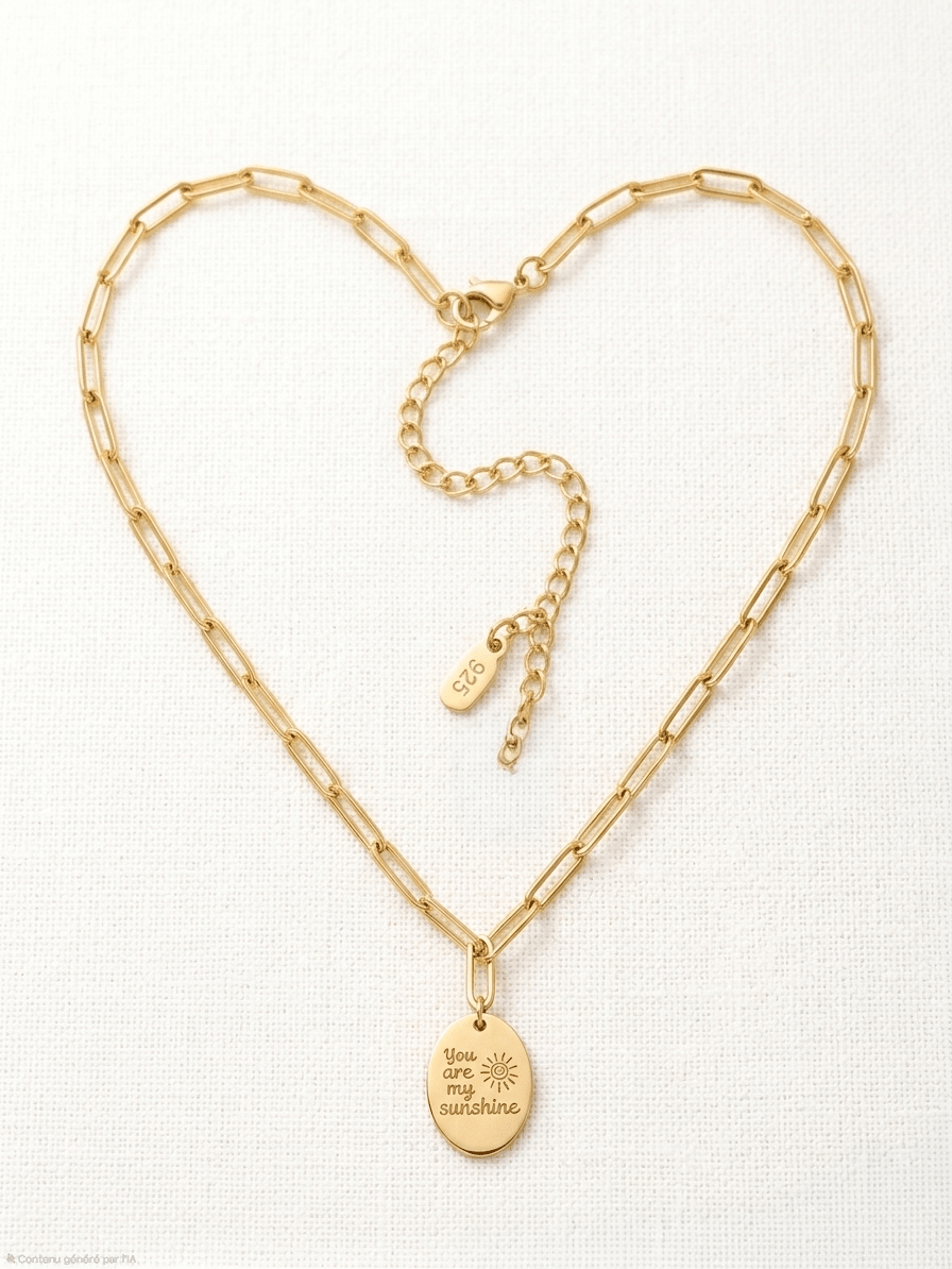 Collier Maille Trombone Doré - Médaille Gravée 'You are my sunshine' - A.F.V. Sud