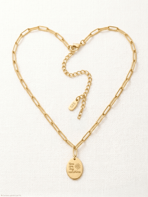 Collier Maille Trombone Doré - Médaille Gravée 'You are my sunshine' - A.F.V. Sud
