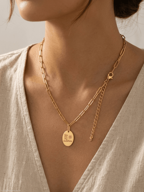 Collier Maille Trombone Doré - Médaille Gravée 'You are my sunshine' - A.F.V. Sud
