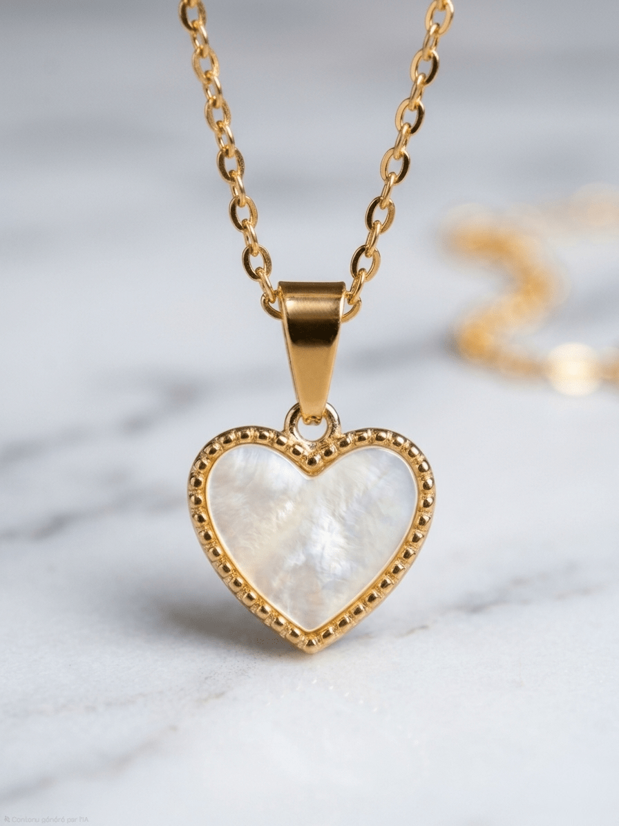 Collier Pendentif Cœur en Nacre et Finition Dorée – Élégance Intemporelle A.F.V. Sud