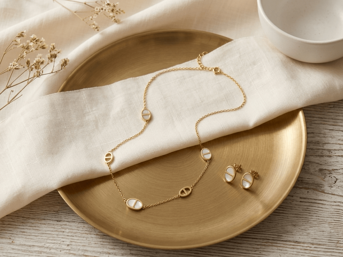 Parure Maillons "Graine de Café" & Nacre – Collier et Boucles d'Oreilles - A.F.V. Sud