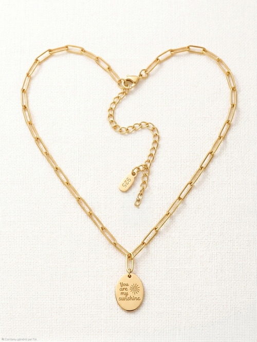 Collier Maille Trombone Doré – Médaille Gravée "You are my sunshine"